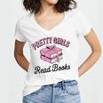 Pretty Girls Read Books Bookworm Book Lover Teacher Women's Jersey Short Sleeve Deep V-Neck Tshirt