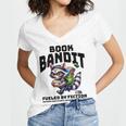 Racoon-Bookworm-Book Bandit-Fueled By Fiction Women's Jersey Short Sleeve Deep V-Neck Tshirt Racoon-Bookworm-Book Bandit-Fueled By Fiction Women's Jersey Short Sleeve Deep V-Neck Tshirt