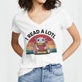 I Read Alotl Axolotl Retro Reading Books Lover Vintage Women's Jersey Short Sleeve Deep V-Neck Tshirt
