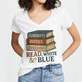 Read Blue Liberty Books July 4th Independence Women's Jersey Short Sleeve Deep V-Neck Tshirt Read Blue Liberty Books July 4th Independence Women's Jersey Short Sleeve Deep V-Neck Tshirt