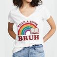 Read A Book Bruh Rainbow Vintage Reading Library Student Women's Jersey Short Sleeve Deep V-Neck Tshirt
