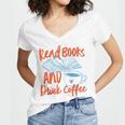 Read Book And Drink Coffee Book Club Reading Women's Jersey Short Sleeve Deep V-Neck Tshirt