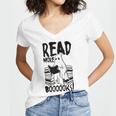 Read More Books Ghost Halloween Reading Teacher Literacy Women's Jersey Short Sleeve Deep V-Neck Tshirt Read More Books Ghost Halloween Reading Teacher Literacy Women's Jersey Short Sleeve Deep V-Neck Tshirt