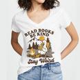 Read Books Be Kind Stay Weird Bookish Silly Goose Reading Women's Jersey Short Sleeve Deep V-Neck Tshirt