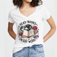 Read Books Be Kind Stay Weird Dragon Book Lover Women's Jersey Short Sleeve Deep V-Neck Tshirt