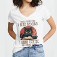 i Read Books And i Know Things Cat Reading Coffee Women's Jersey Short Sleeve Deep V-Neck Tshirt i Read Books And i Know Things Cat Reading Coffee Women's Jersey Short Sleeve Deep V-Neck Tshirt