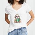 I Read Past My Bedtime Reading Sloth Book Lover Women's Jersey Short Sleeve Deep V-Neck Tshirt