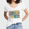 Reading Born To Read Forced To Work Bookish Book Lover Women's Jersey Short Sleeve Deep V-Neck Tshirt