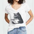 Reading Cat Cat Book Lover Women's Jersey Short Sleeve Deep V-Neck Tshirt