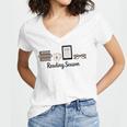 Reading Season Book Lover Librarian Cozy Bookworm Women's Jersey Short Sleeve Deep V-Neck Tshirt