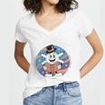 Reading Is Snow Much Fun Snowflake Top Hat Book Fan Winter Women's Jersey Short Sleeve Deep V-Neck Tshirt