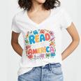 Reads Across Tee America Reading Teacher Books Reader Kids Women's Jersey Short Sleeve Deep V-Neck Tshirt Reads Across Tee America Reading Teacher Books Reader Kids Women's Jersey Short Sleeve Deep V-Neck Tshirt