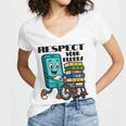 Respect Elders Cellphone Pushing Books In a Wheelchair Women's Jersey Short Sleeve Deep V-Neck Tshirt Respect Elders Cellphone Pushing Books In a Wheelchair Women's Jersey Short Sleeve Deep V-Neck Tshirt