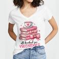 Retro Groovy Valentine Men Women Kid Tees By Emily All Booked For Valentines Book Reading Bookworm Nerdy Women's Jersey Short Sleeve Deep V-Neck Tshirt