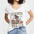 Salem Witch Book Club Raccoon Reading Women's Jersey Short Sleeve Deep V-Neck Tshirt