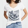Schnauzer Hammock Reading Book Schnauzer Glasses Women's Jersey Short Sleeve Deep V-Neck Tshirt