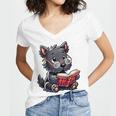 Scottish Terrier Reading a Book Dog Women's Jersey Short Sleeve Deep V-Neck Tshirt