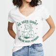 He Sees What You'Ve Been Reading Christmas Bookish Santa Premium Tri-Blend Women's Jersey Short Sleeve Deep V-Neck Tshirt