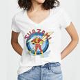 Shazam Comic Book Art Heroic Portrait Vintage Women's Jersey Short Sleeve Deep V-Neck Tshirt