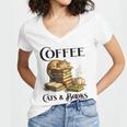 Sleeping Cat And Books With Coffee Lover Women's Jersey Short Sleeve Deep V-Neck Tshirt Sleeping Cat And Books With Coffee Lover Women's Jersey Short Sleeve Deep V-Neck Tshirt