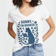 Sorry I'm Booked Cat Reading Book Boho Flowers Vintage Women's Jersey Short Sleeve Deep V-Neck Tshirt