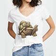 Sulcata Tortoise Reading A Book Women's Jersey Short Sleeve Deep V-Neck Tshirt
