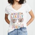 Teacher Summer Break Most Likely To Read Books All Summer Women's Jersey Short Sleeve Deep V-Neck Tshirt