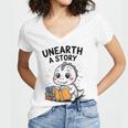 Unearth a Story Cute Dinosaur Summer Reading 2026 Dino Book Women's Jersey Short Sleeve Deep V-Neck Tshirt Unearth a Story Cute Dinosaur Summer Reading 2026 Dino Book Women's Jersey Short Sleeve Deep V-Neck Tshirt
