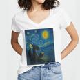 Van Gogh Starry Night Fantasy Reader Dragon Reading Book Women's Jersey Short Sleeve Deep V-Neck Tshirt