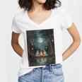 Vintage Ghost Book Reading Camping Gothic Halloween Teachers Women's Jersey Short Sleeve Deep V-Neck Tshirt