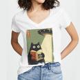 Vintage Japanese Cat Book Lovers UFO Alien Abduction Cat Dad Women's Jersey Short Sleeve Deep V-Neck Tshirt Vintage Japanese Cat Book Lovers UFO Alien Abduction Cat Dad Women's Jersey Short Sleeve Deep V-Neck Tshirt