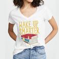 Wake Up Smarter Librarian Book Stack Premium Tri-Blend Women's Jersey Short Sleeve Deep V-Neck Tshirt