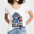 Wild About Reading Book Lover Gorilla Women's Jersey Short Sleeve Deep V-Neck Tshirt
