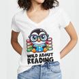Wild About Reading Book Lover Penguin Women's Jersey Short Sleeve Deep V-Neck Tshirt