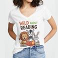 Wild About Reading Zoo Animals For Bookworm Book Reader Women's Jersey Short Sleeve Deep V-Neck Tshirt Wild About Reading Zoo Animals For Bookworm Book Reader Women's Jersey Short Sleeve Deep V-Neck Tshirt