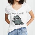 Women's i Require Books Raccoon Women's Jersey Short Sleeve Deep V-Neck Tshirt