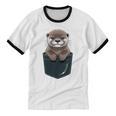 Pocket Otter Lover Introvert Cute Animal Fun Surprise Unisex Cotton Ringer T-Shirt Pocket Otter Lover Introvert Cute Animal Fun Surprise Unisex Cotton Ringer T-Shirt