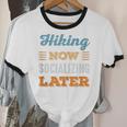 Hiking Now Minimal Socializing Introvert Vintage Unisex Cotton Ringer T-Shirt