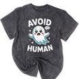 Avoid Humans Cute Kawaii Pastel Ghost Introvert Saying Mineral Wash Tshirts Mineral Black