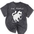 Ew People Cat Skateboard Introvert Sarcastic Humor Mineral Wash Tshirts Mineral Black