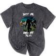 Just Me And My Yeti Retro Sunset Mountain Hiking Introvert Mineral Wash Tshirts Mineral Black