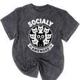 Socially Awkward Cute Introvert Cat Meme Anti-Social Club Mineral Wash Tshirts Mineral Black