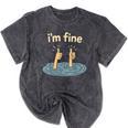 Two Thumbs Up I'm Fine Sarcastic Meme Introvert Humor Mineral Wash Tshirts Mineral Black