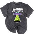 I Wanna Go Home Introvert UFO UAP Flying Saucer Trippy Alien Raglan Baseball Tee Mineral Wash Tshirts Mineral Black