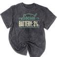 Women's Social Battery 3 Introvert Sarcasm Mineral Wash Tshirts Mineral Black