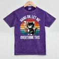 Women's Hang On Let Me Overthink Cat Coffee Retro Introvert Mineral Wash Tshirts Mineral Purple
