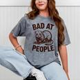 Bad At People Ferret Introvert Saying Slogan Mineral Wash Tshirts Mineral Gray