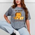 Go Away I'm Introverting Cozy Cat With Laptop And Coffee Mineral Wash Tshirts Mineral Gray