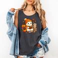 Halloween Ghost Reading Book Lovers Coffee Girl Women Comfort Colors Tank Top Pepper