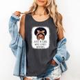 Just a Girl Who Loves Books Messy Bun Black Women Reading Comfort Colors Tank Top Pepper